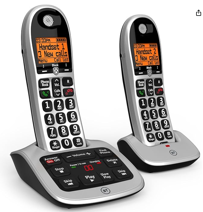 BT 4600 Cordless Landline House Phone, Home Phone, Big Buttons, Advanced Nuisance Call Blocker, Answer Machine, Twin Handset Pack